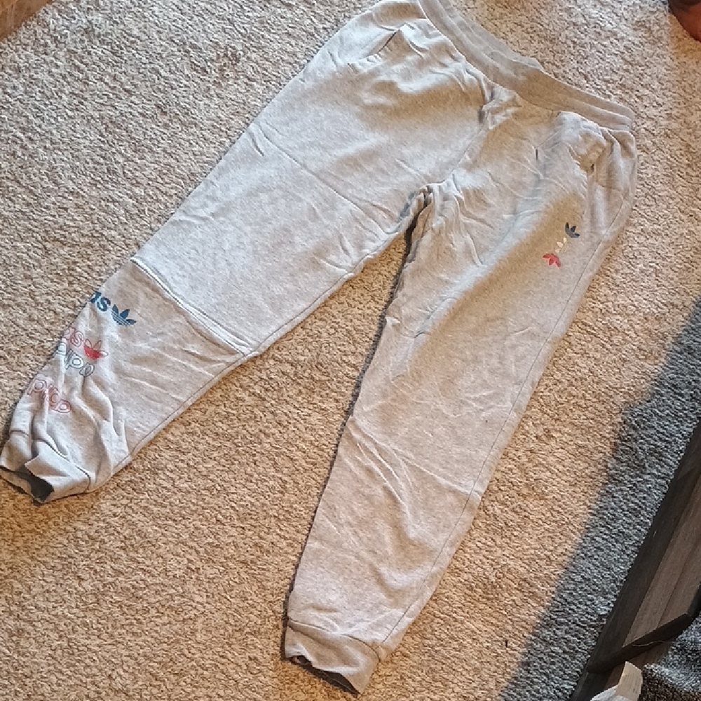 adidas Light Gray Sweatpants with Small Butterfly Details
